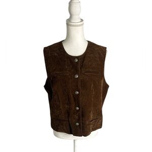 Western Brown Faux Suede Vest Cowboy Button Front Vintage Style.